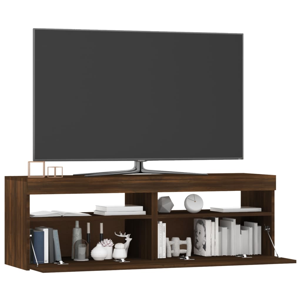TV-taso LED-valoilla ruskea tammi 120x35x40 cm - Sisustajankoti.fi