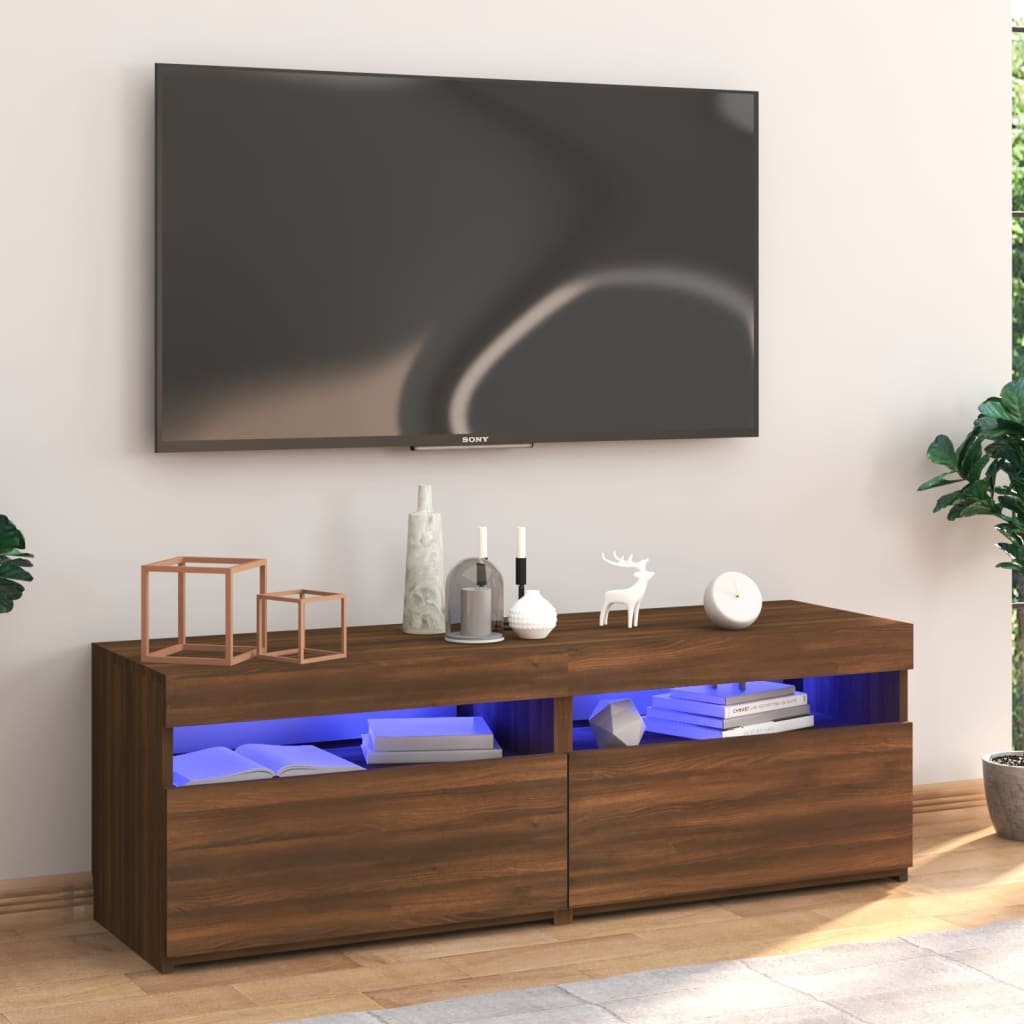 TV-taso LED-valoilla ruskea tammi 120x35x40 cm - Sisustajankoti.fi