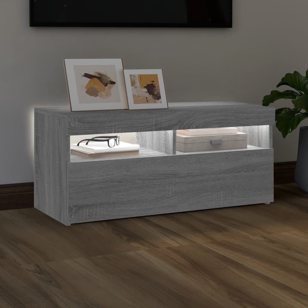 TV-taso LED-valoilla harmaa Sonoma 90x35x40 cm - Sisustajankoti.fi