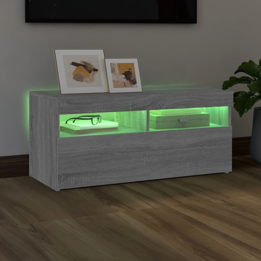 TV-taso LED-valoilla harmaa Sonoma 90x35x40 cm - Sisustajankoti.fi