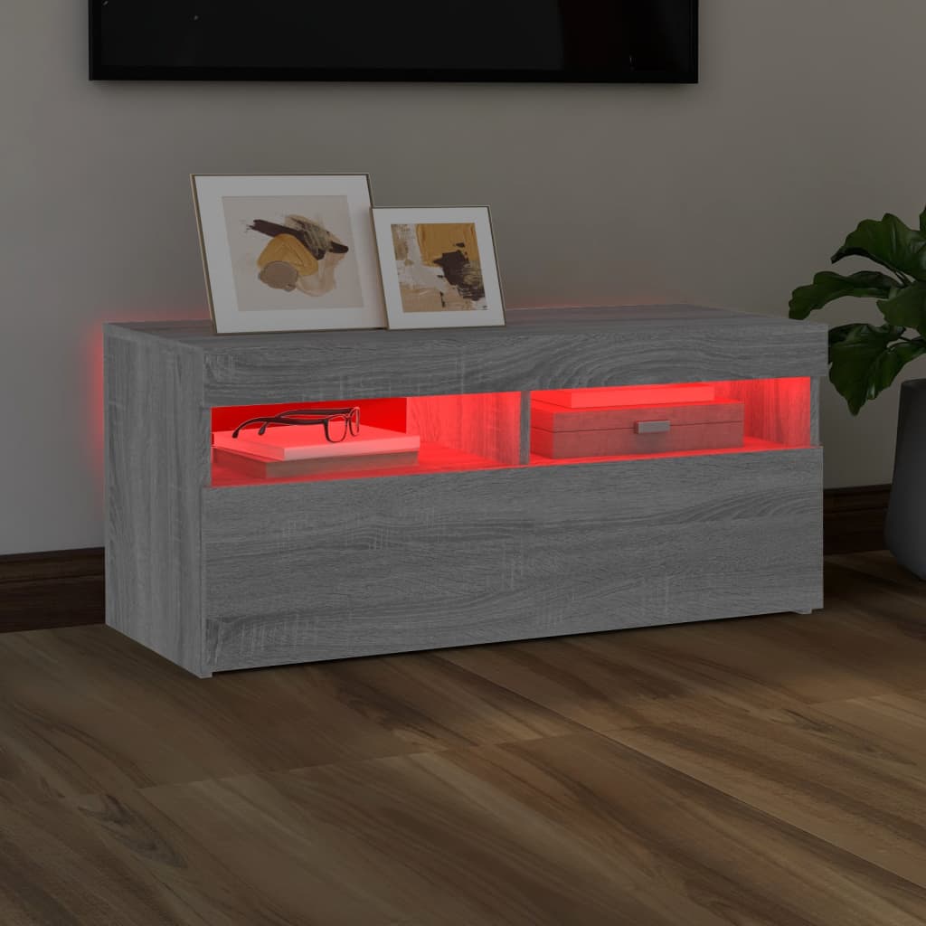 TV-taso LED-valoilla harmaa Sonoma 90x35x40 cm - Sisustajankoti.fi
