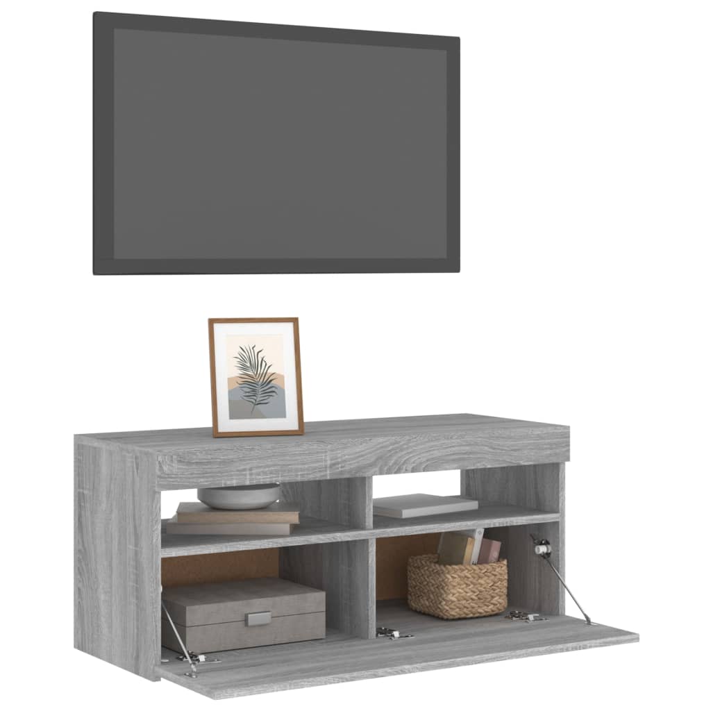 TV-taso LED-valoilla harmaa Sonoma 90x35x40 cm - Sisustajankoti.fi