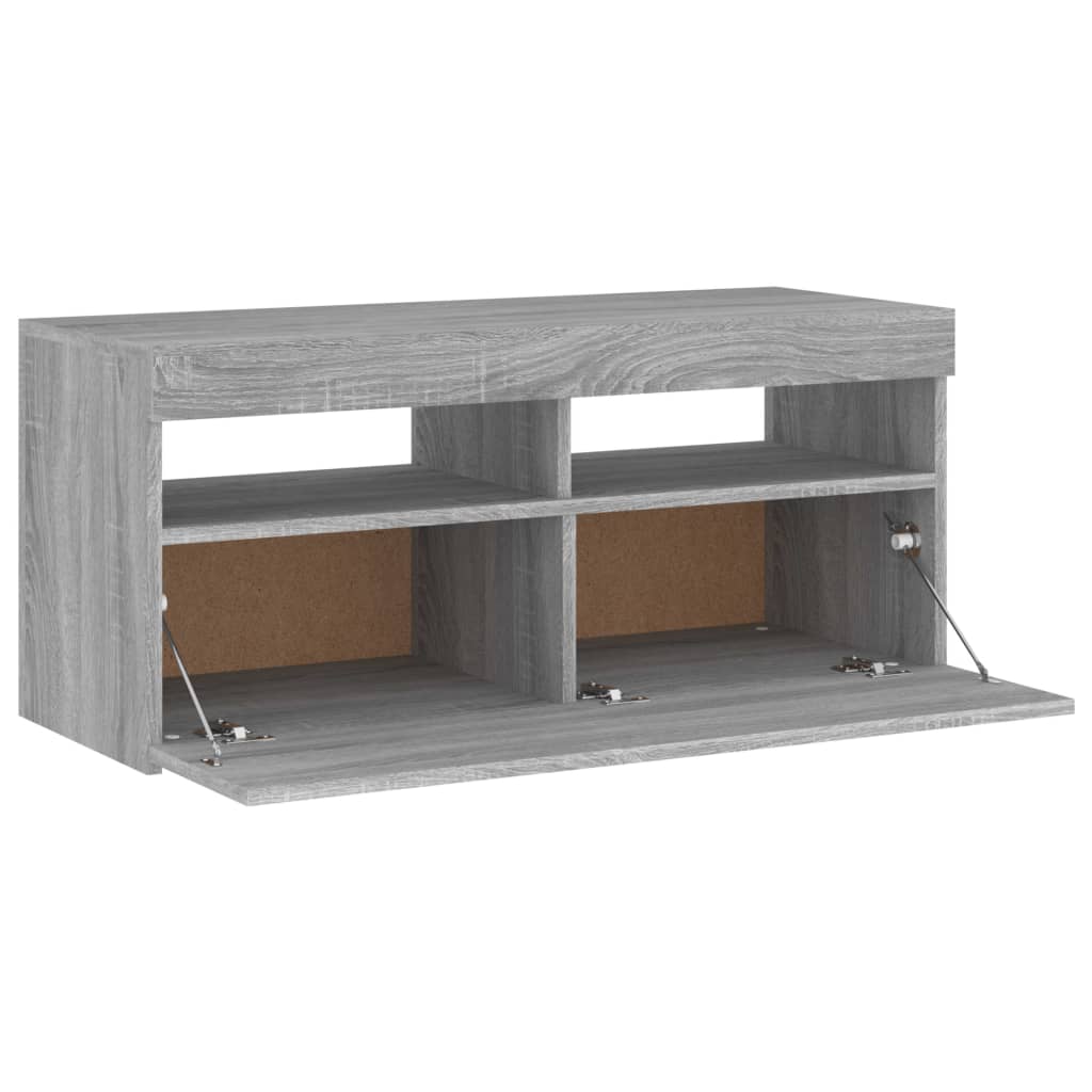 TV-taso LED-valoilla harmaa Sonoma 90x35x40 cm - Sisustajankoti.fi