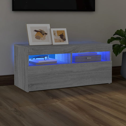 TV-taso LED-valoilla harmaa Sonoma 90x35x40 cm - Sisustajankoti.fi