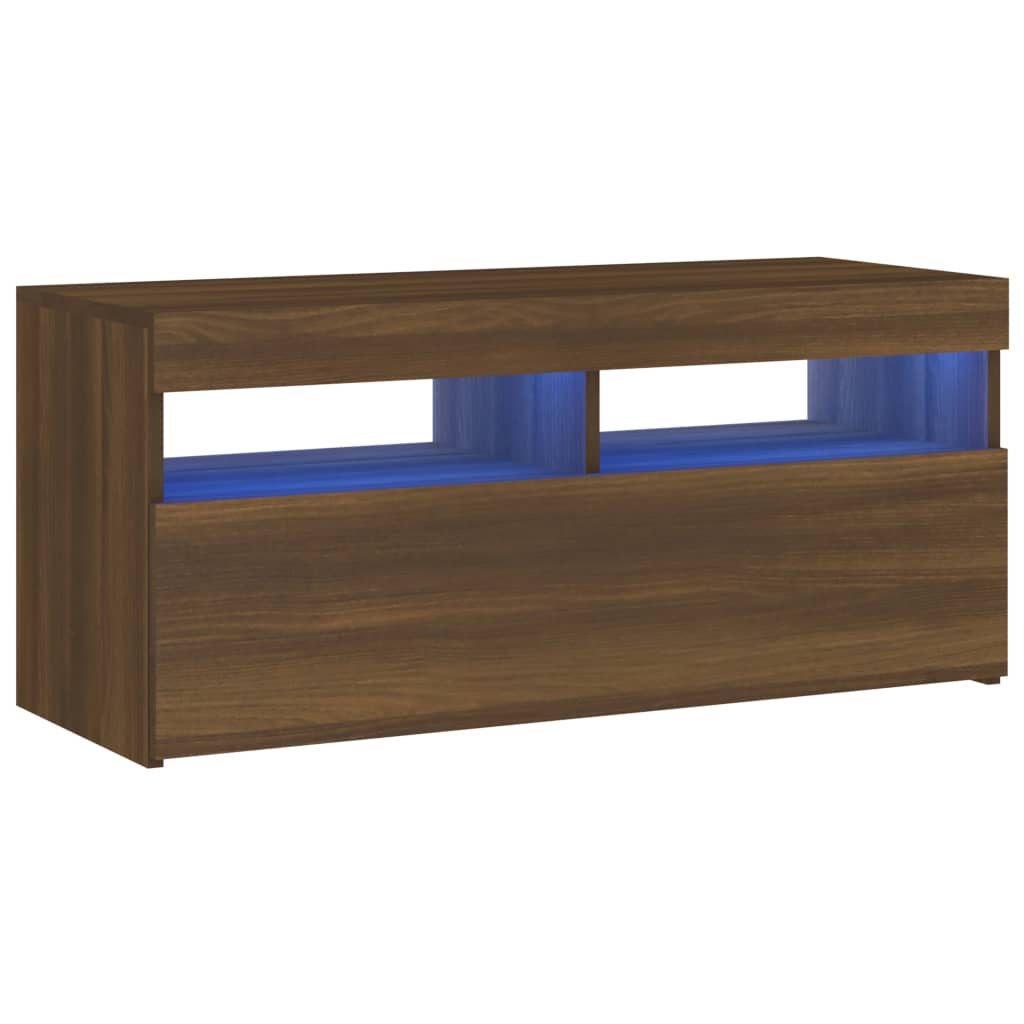 TV-taso LED-valoilla ruskea tammi 90x35x40 cm - Sisustajankoti.fi