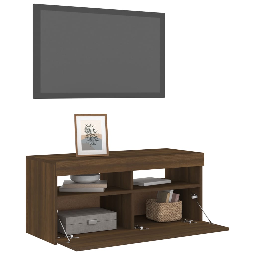 TV-taso LED-valoilla ruskea tammi 90x35x40 cm - Sisustajankoti.fi