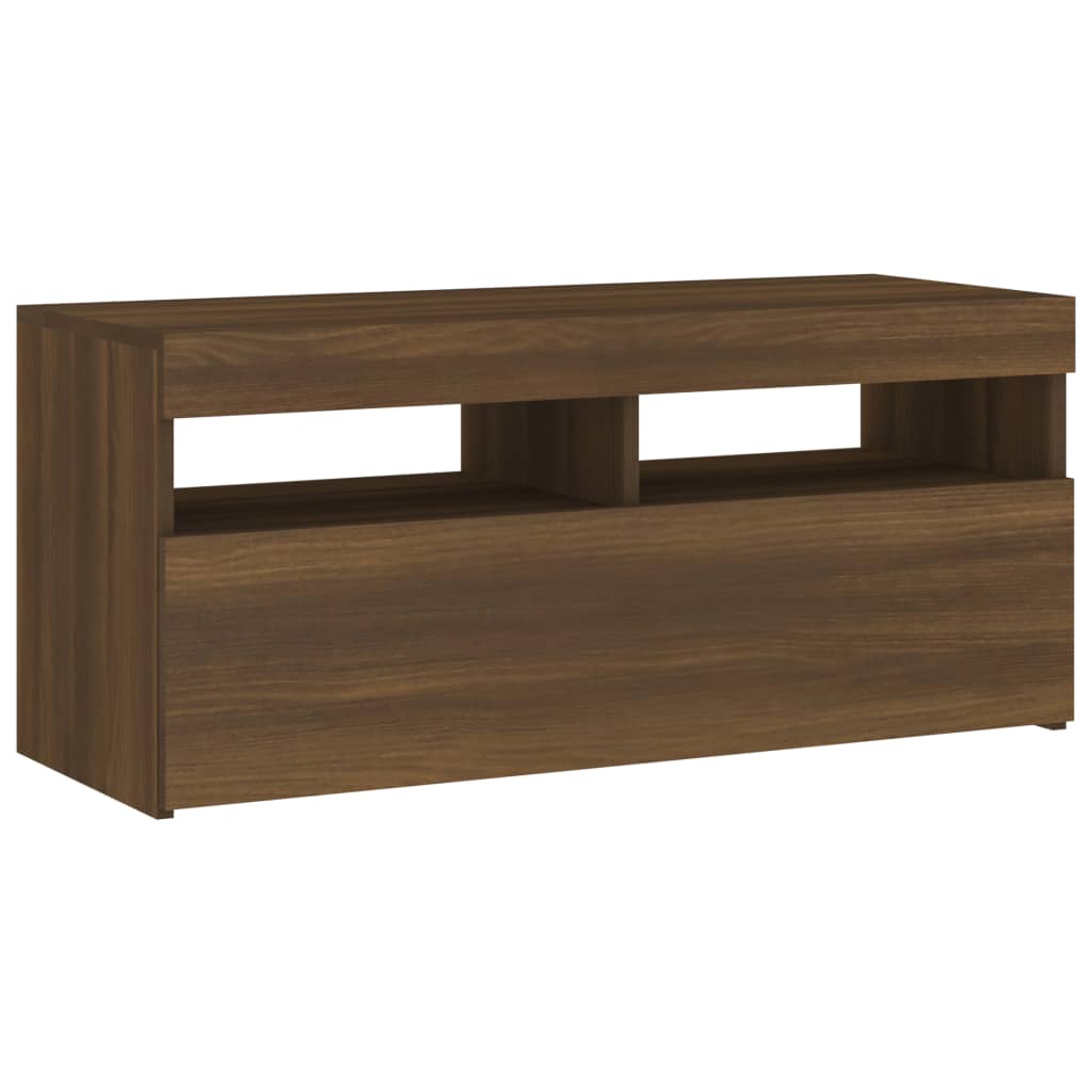 TV-taso LED-valoilla ruskea tammi 90x35x40 cm - Sisustajankoti.fi