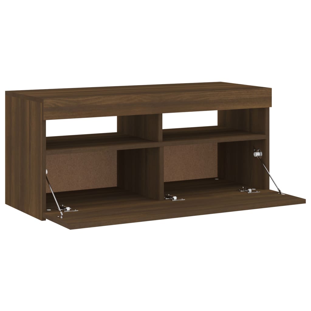 TV-taso LED-valoilla ruskea tammi 90x35x40 cm - Sisustajankoti.fi