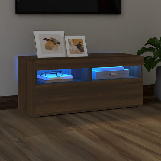 TV-taso LED-valoilla ruskea tammi 90x35x40 cm - Sisustajankoti.fi