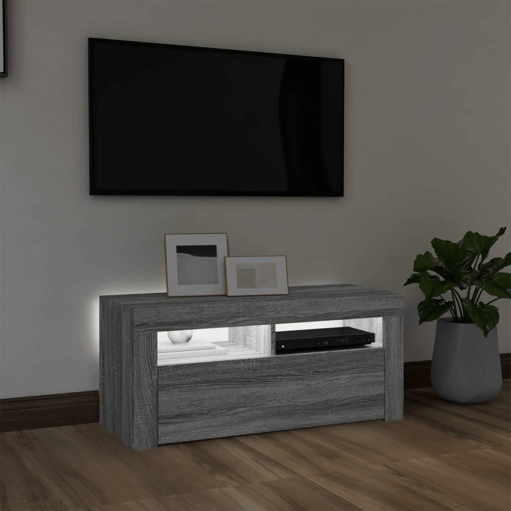 TV-taso LED-valoilla harmaa Sonoma 90x35x40 cm - Sisustajankoti.fi