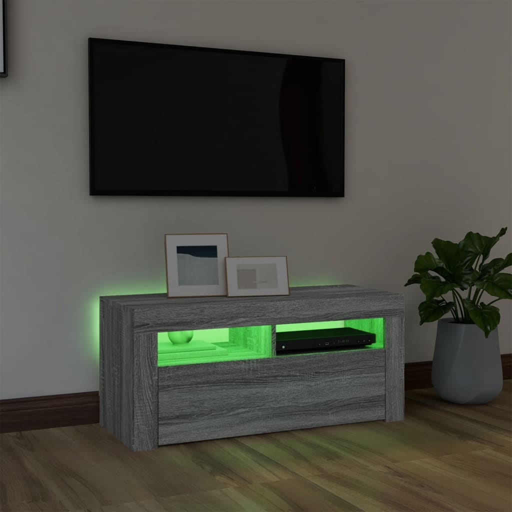 TV-taso LED-valoilla harmaa Sonoma 90x35x40 cm - Sisustajankoti.fi