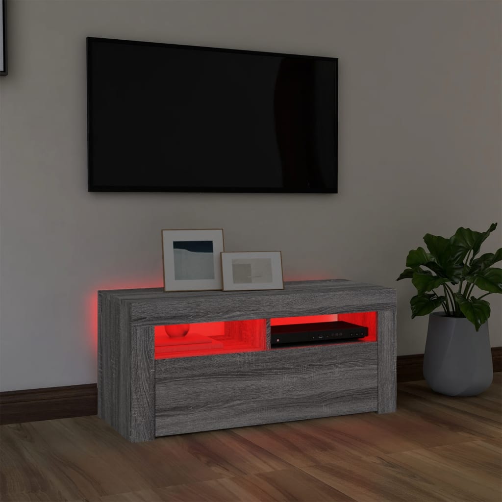 TV-taso LED-valoilla harmaa Sonoma 90x35x40 cm - Sisustajankoti.fi