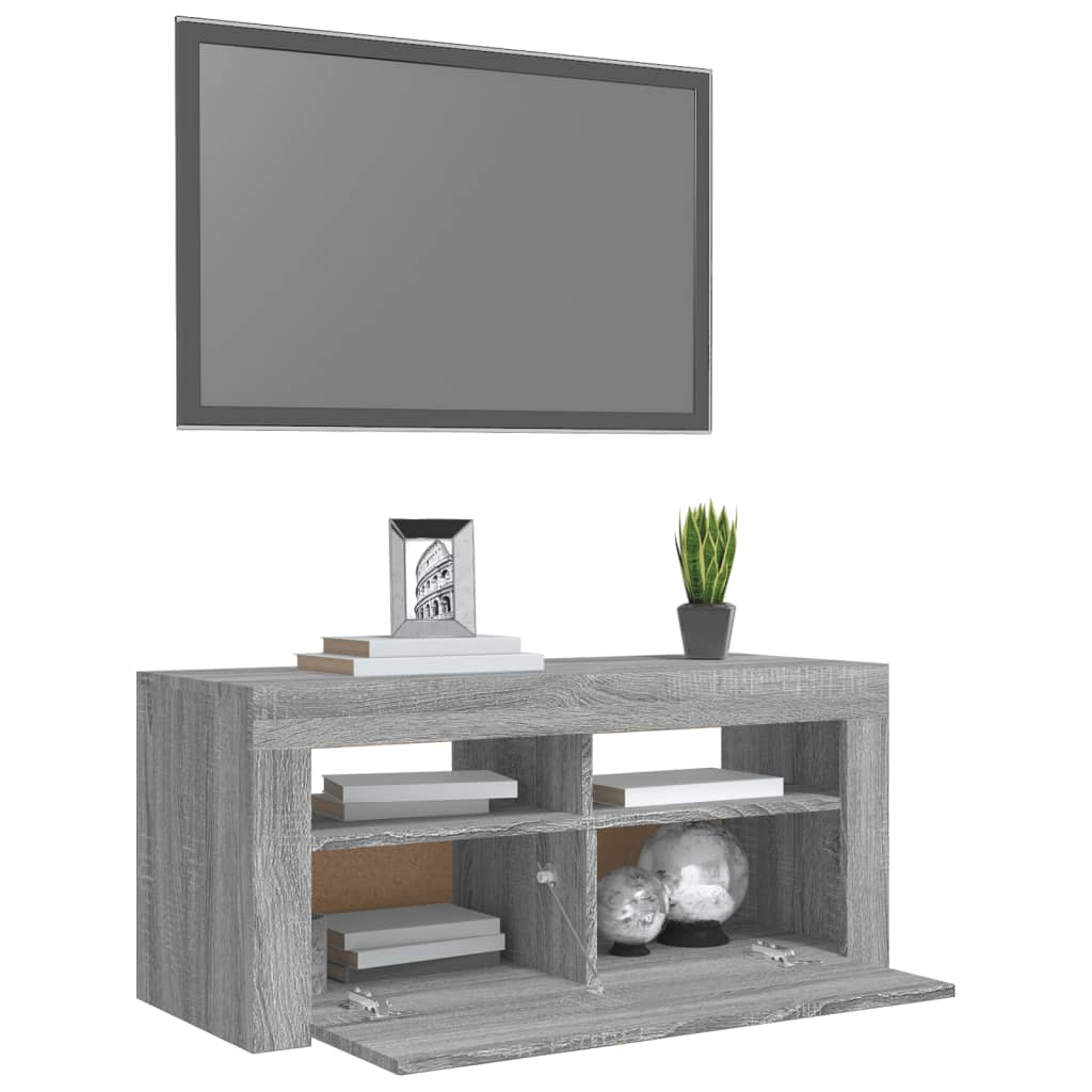 TV-taso LED-valoilla harmaa Sonoma 90x35x40 cm - Sisustajankoti.fi