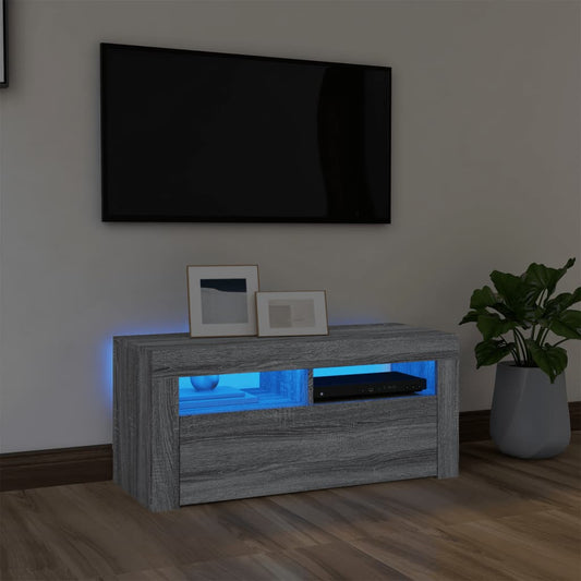 TV-taso LED-valoilla harmaa Sonoma 90x35x40 cm - Sisustajankoti.fi