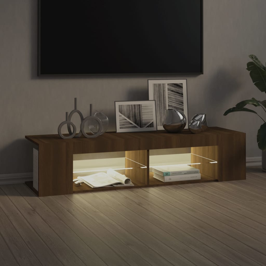 TV-taso LED-valoilla ruskea tammi 135x39x30 cm - Sisustajankoti.fi