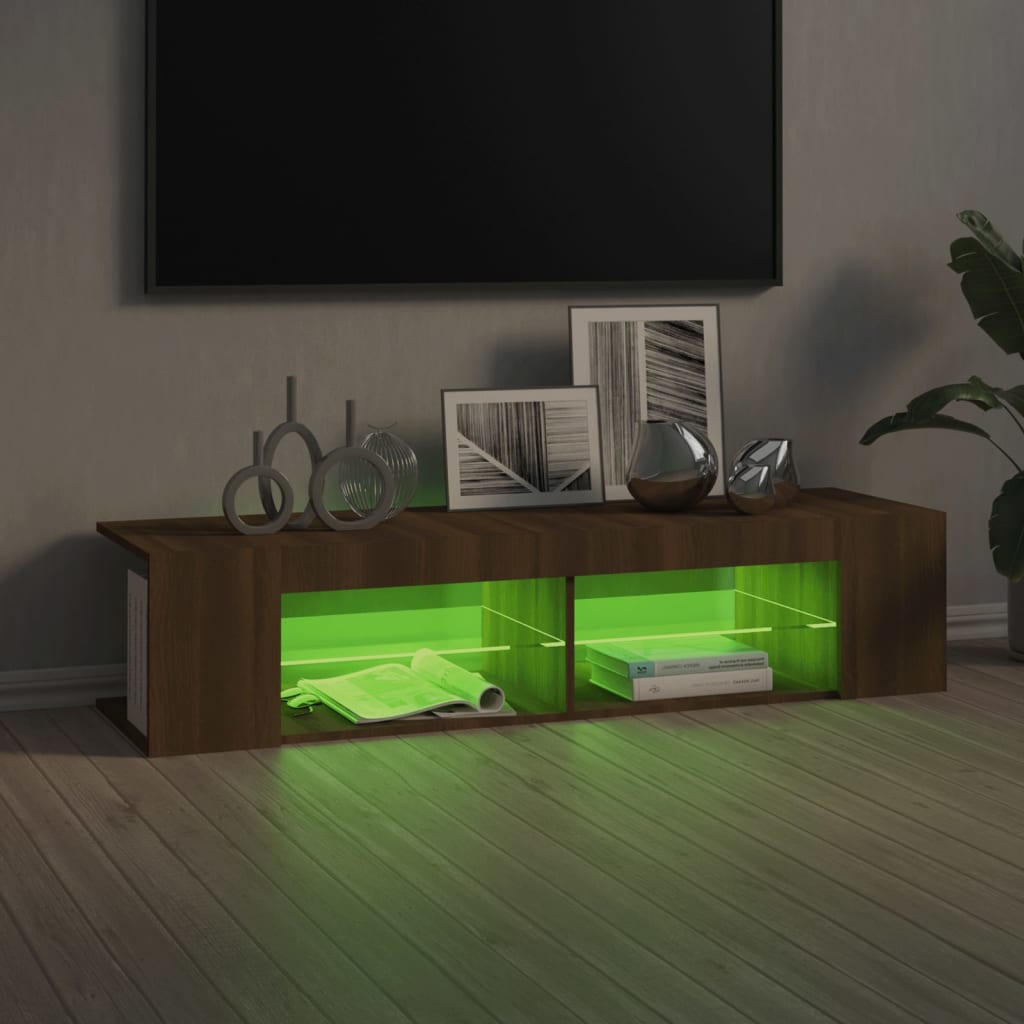 TV-taso LED-valoilla ruskea tammi 135x39x30 cm - Sisustajankoti.fi