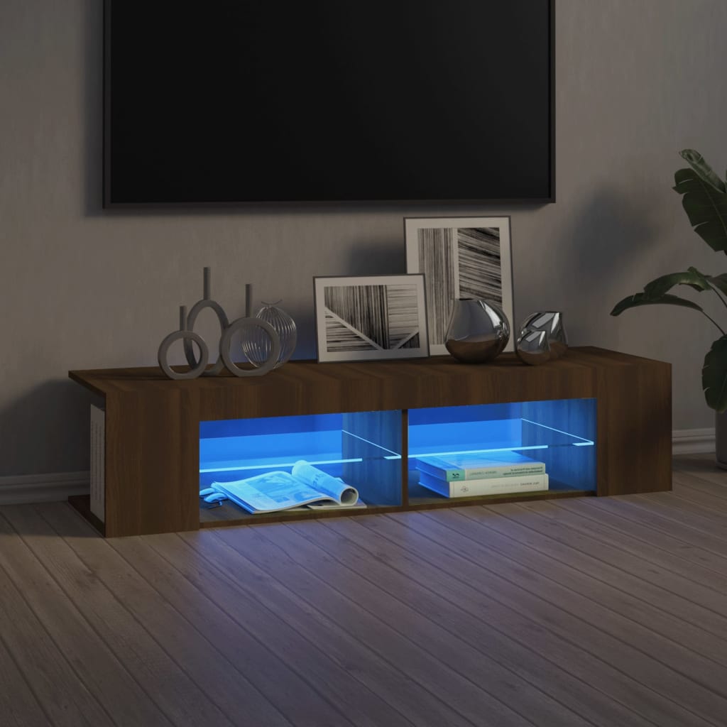 TV-taso LED-valoilla ruskea tammi 135x39x30 cm - Sisustajankoti.fi