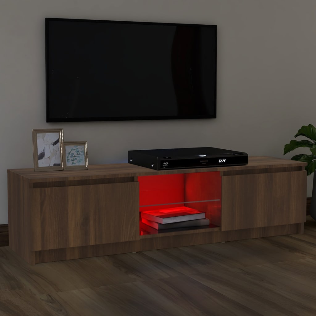 TV-taso LED-valoilla ruskea tammi 120x30x35,5 cm - Sisustajankoti.fi