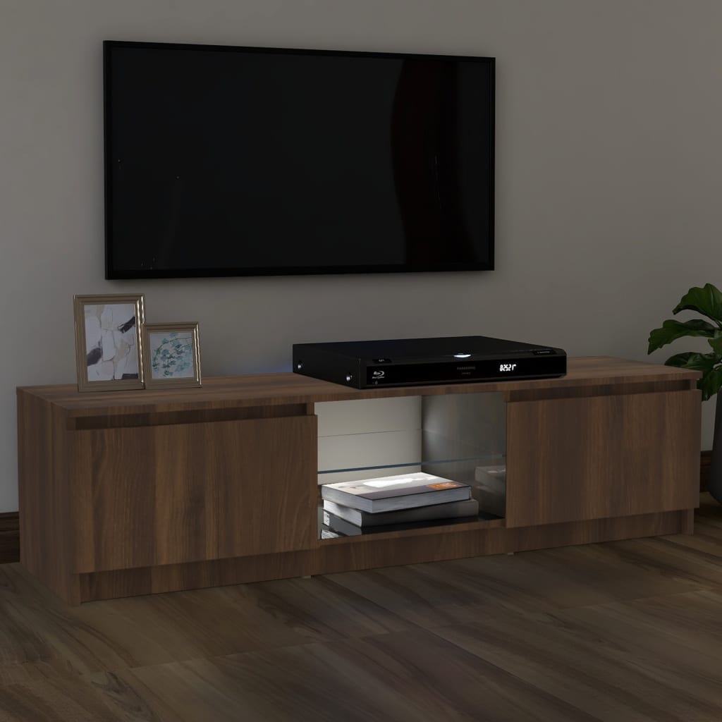TV-taso LED-valoilla ruskea tammi 120x30x35,5 cm - Sisustajankoti.fi