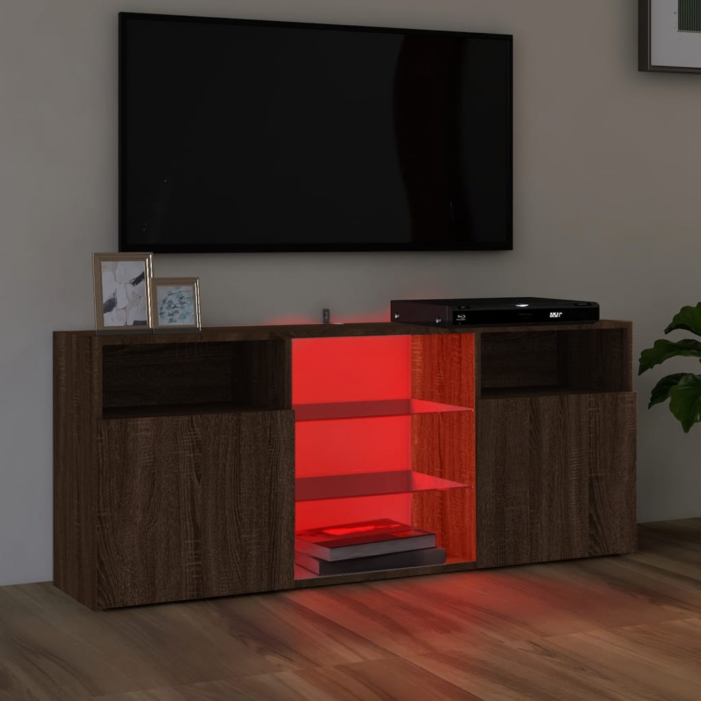 TV-taso LED-valoilla ruskea tammi 120x30x50 cm - Sisustajankoti.fi