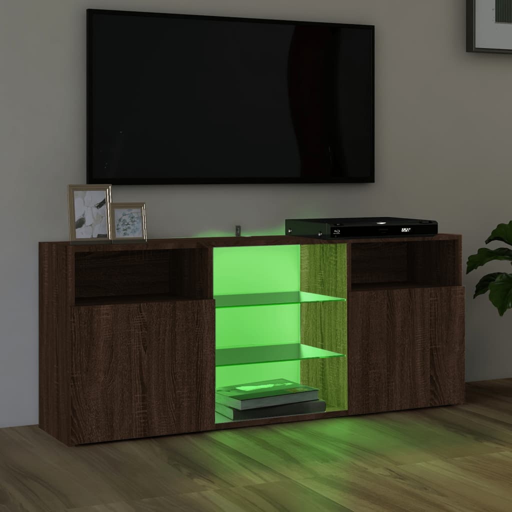TV-taso LED-valoilla ruskea tammi 120x30x50 cm - Sisustajankoti.fi