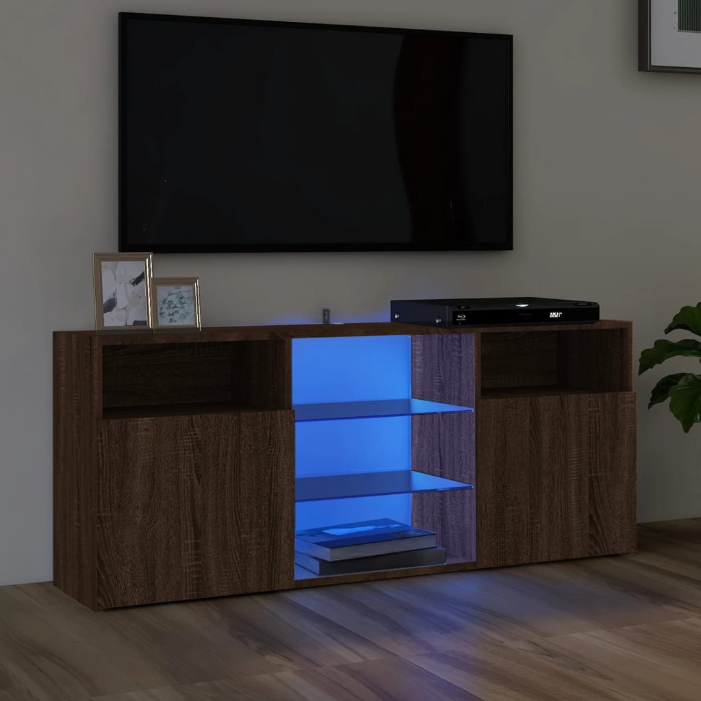 TV-taso LED-valoilla ruskea tammi 120x30x50 cm - Sisustajankoti.fi