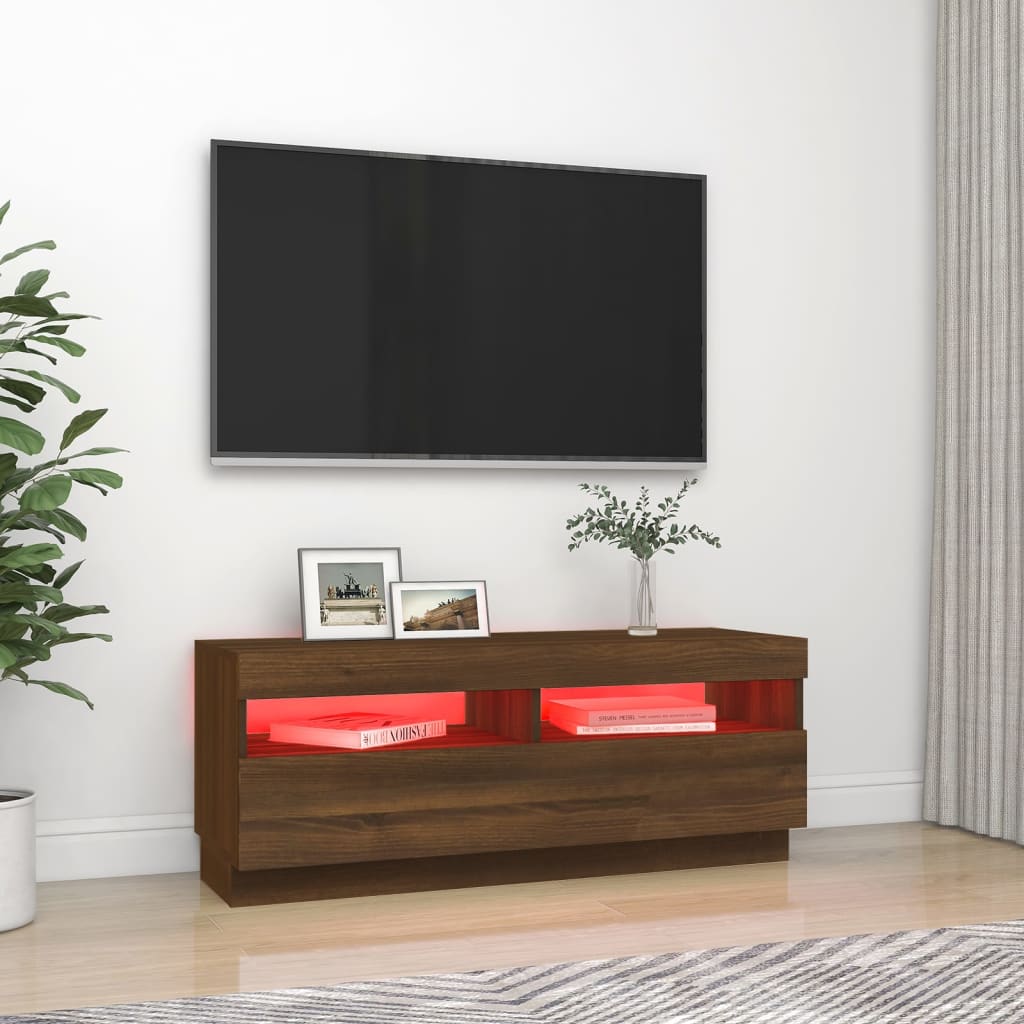 TV-taso LED-valoilla ruskea tammi 100x35x40 cm - Sisustajankoti.fi