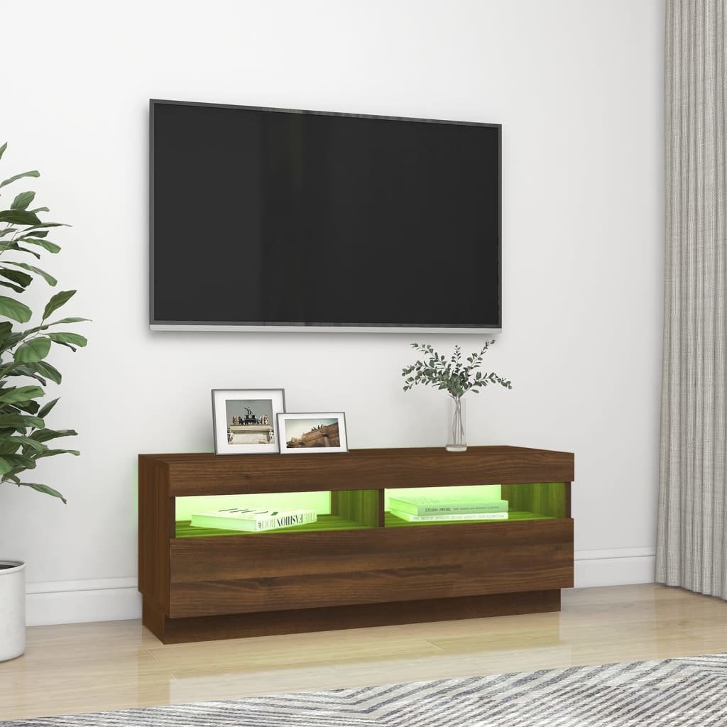 TV-taso LED-valoilla ruskea tammi 100x35x40 cm - Sisustajankoti.fi