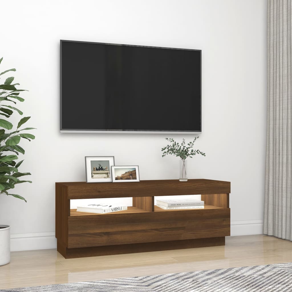 TV-taso LED-valoilla ruskea tammi 100x35x40 cm - Sisustajankoti.fi