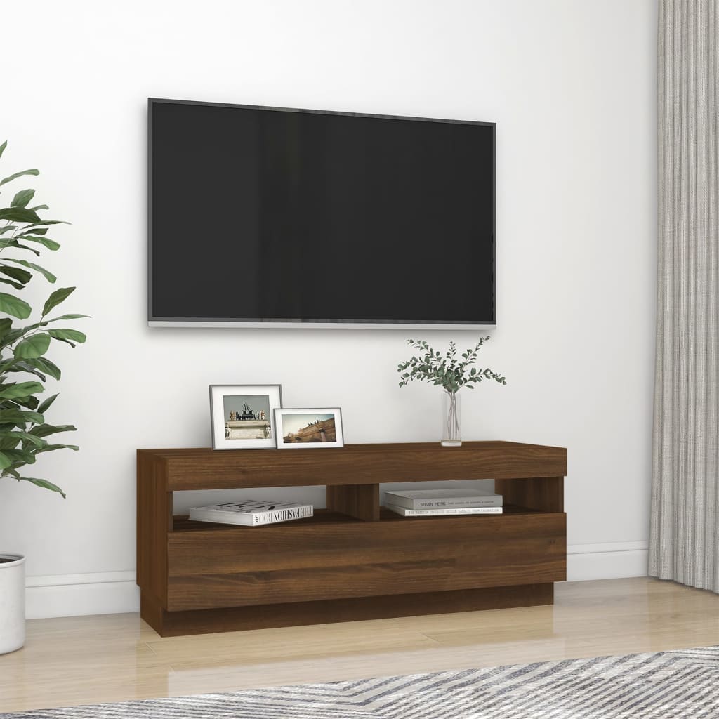 TV-taso LED-valoilla ruskea tammi 100x35x40 cm - Sisustajankoti.fi