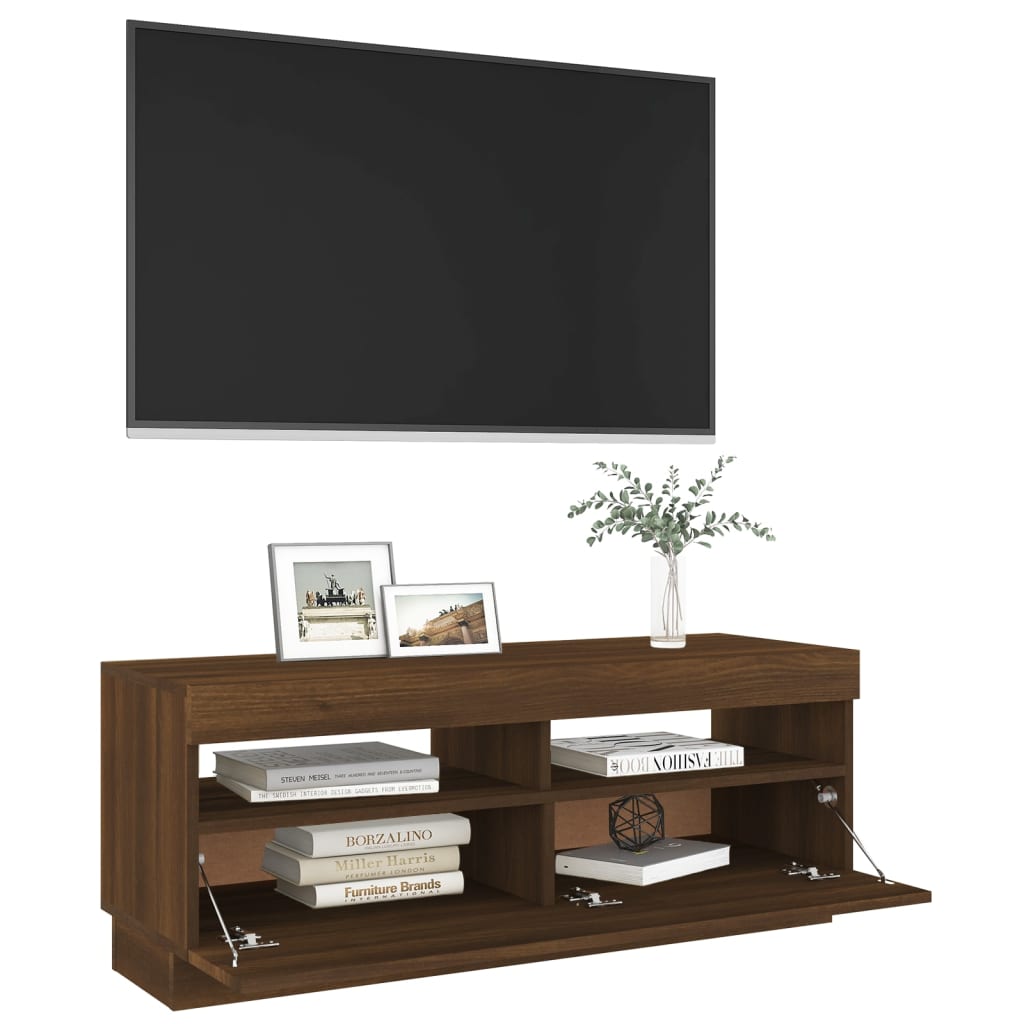 TV-taso LED-valoilla ruskea tammi 100x35x40 cm - Sisustajankoti.fi