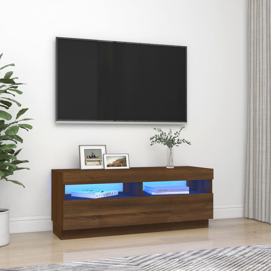 TV-taso LED-valoilla ruskea tammi 100x35x40 cm - Sisustajankoti.fi
