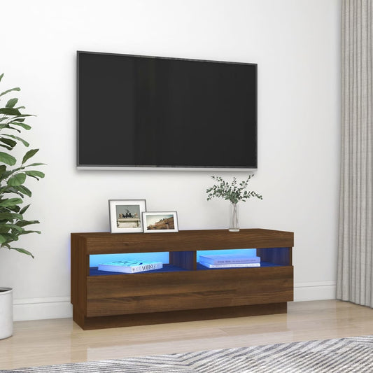 TV-taso LED-valoilla ruskea tammi 100x35x40 cm - Sisustajankoti.fi