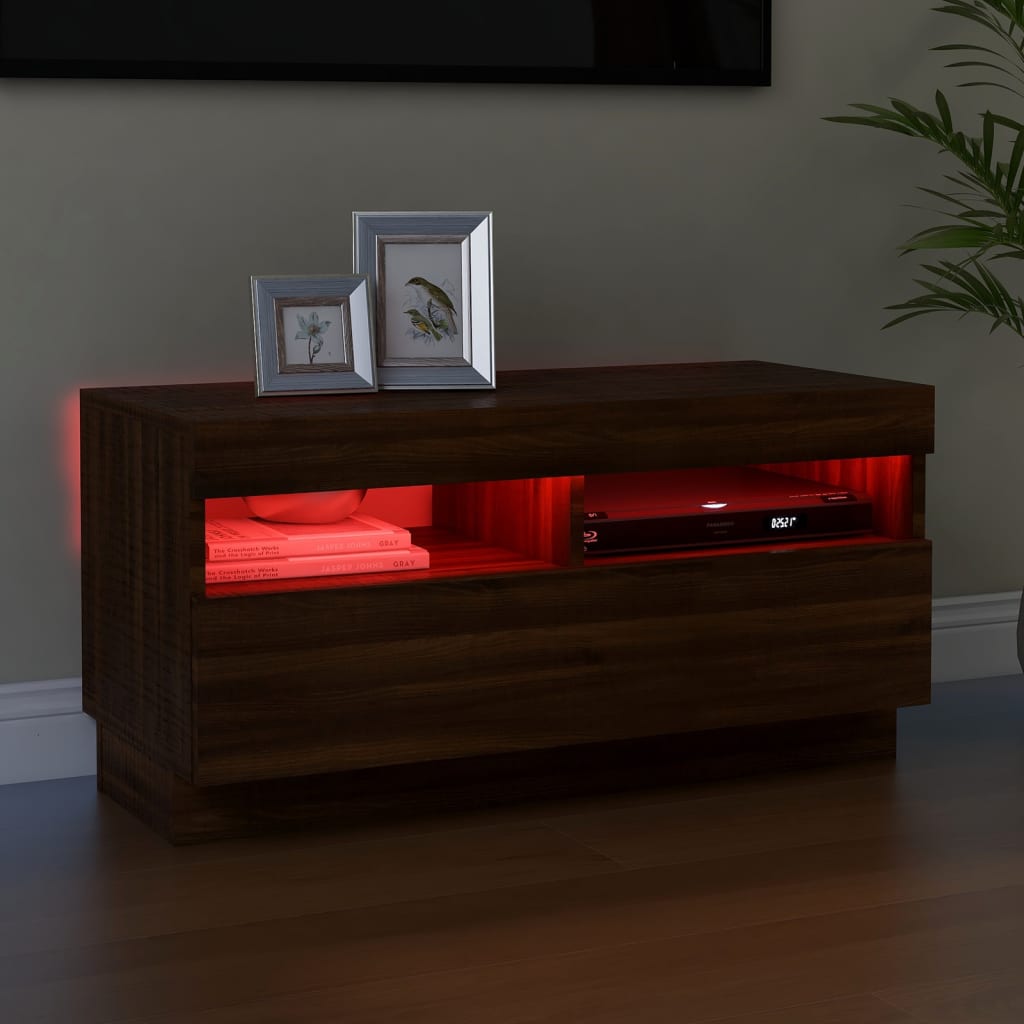 TV-taso LED-valoilla ruskea tammi 80x35x40 cm - Sisustajankoti.fi