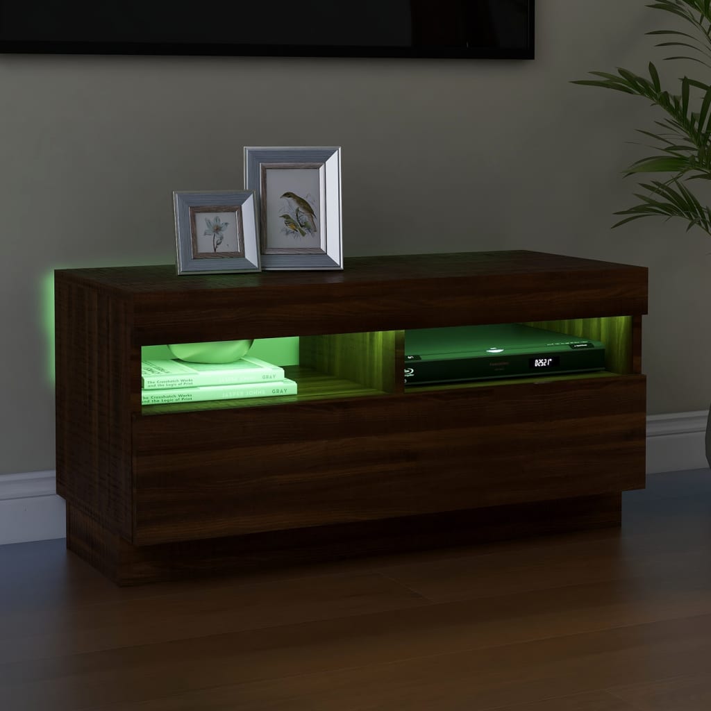 TV-taso LED-valoilla ruskea tammi 80x35x40 cm - Sisustajankoti.fi