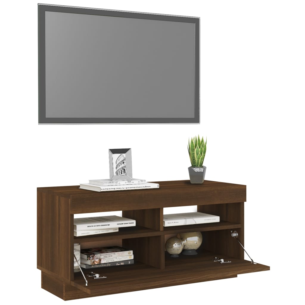 TV-taso LED-valoilla ruskea tammi 80x35x40 cm - Sisustajankoti.fi