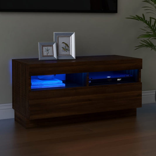 TV-taso LED-valoilla ruskea tammi 80x35x40 cm - Sisustajankoti.fi