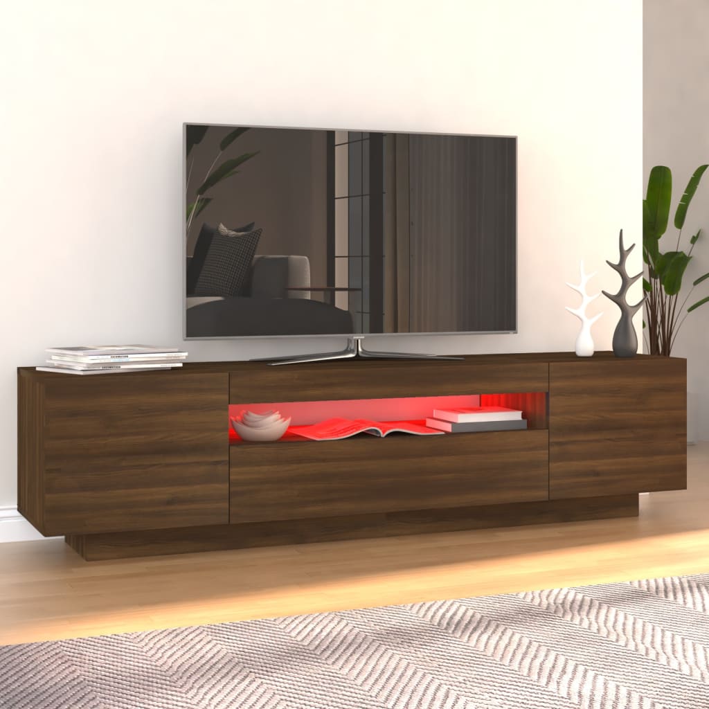 TV-taso LED-valoilla ruskea tammi 160x35x40 cm - Sisustajankoti.fi