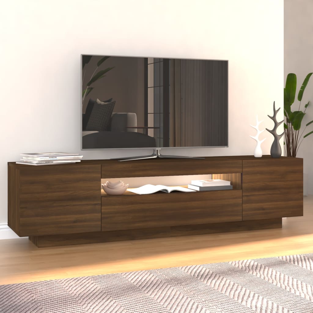 TV-taso LED-valoilla ruskea tammi 160x35x40 cm - Sisustajankoti.fi