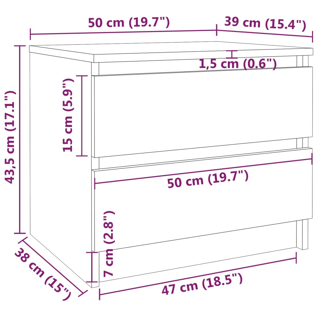 Yöpöydät 2 kpl harmaa Sonoma 50x39x43,5 cm tekninen puu - Sisustajankoti.fi