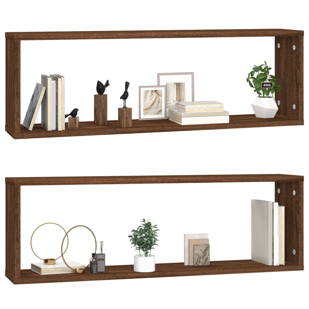 Seinäkuutiohyllyt 2 kpl ruskea tammi 80x15x26,5 cm tekninen puu - Sisustajankoti.fi