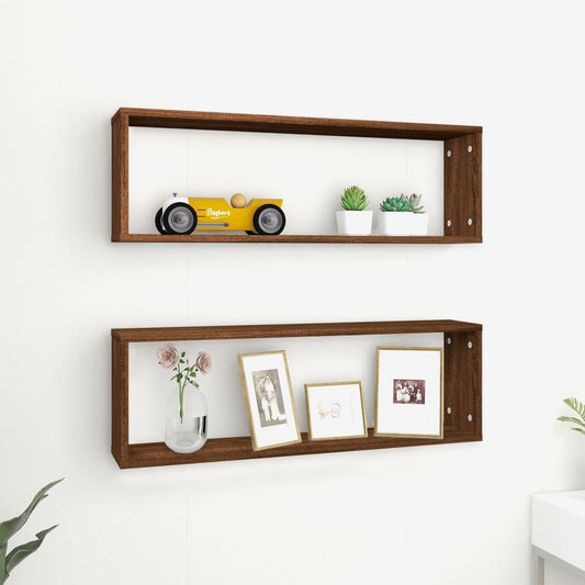 Seinäkuutiohyllyt 2 kpl ruskea tammi 80x15x26,5 cm tekninen puu - Sisustajankoti.fi