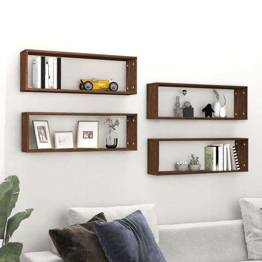 Seinäkuutiohyllyt 4 kpl ruskea tammi 80x15x26,5 cm tekninen puu - Sisustajankoti.fi