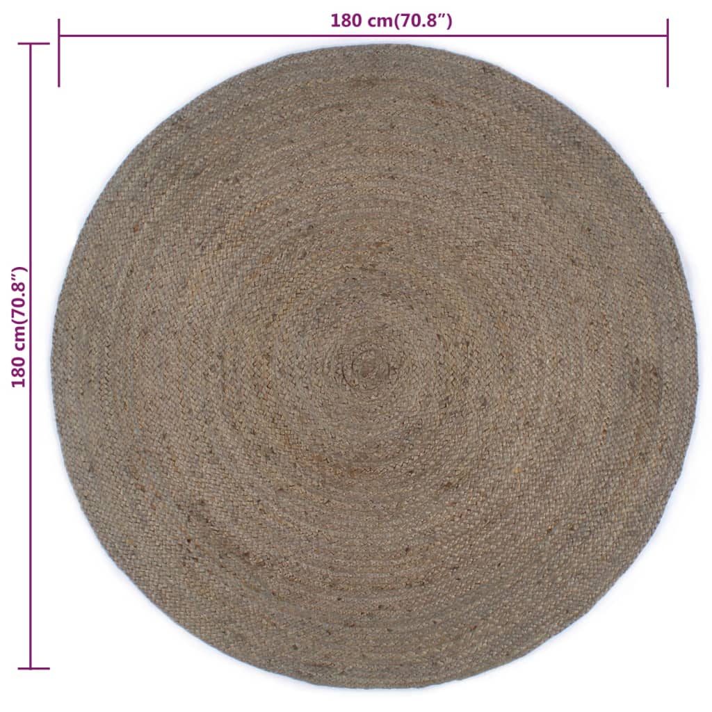 Käsintehty pyöreä juuttimatto 180 cm harmaa - Sisustajankoti.fi