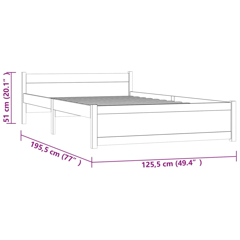 Sängynrunko harmaa täysi puu 120x190 cm 4FT Small Double - Sisustajankoti.fi