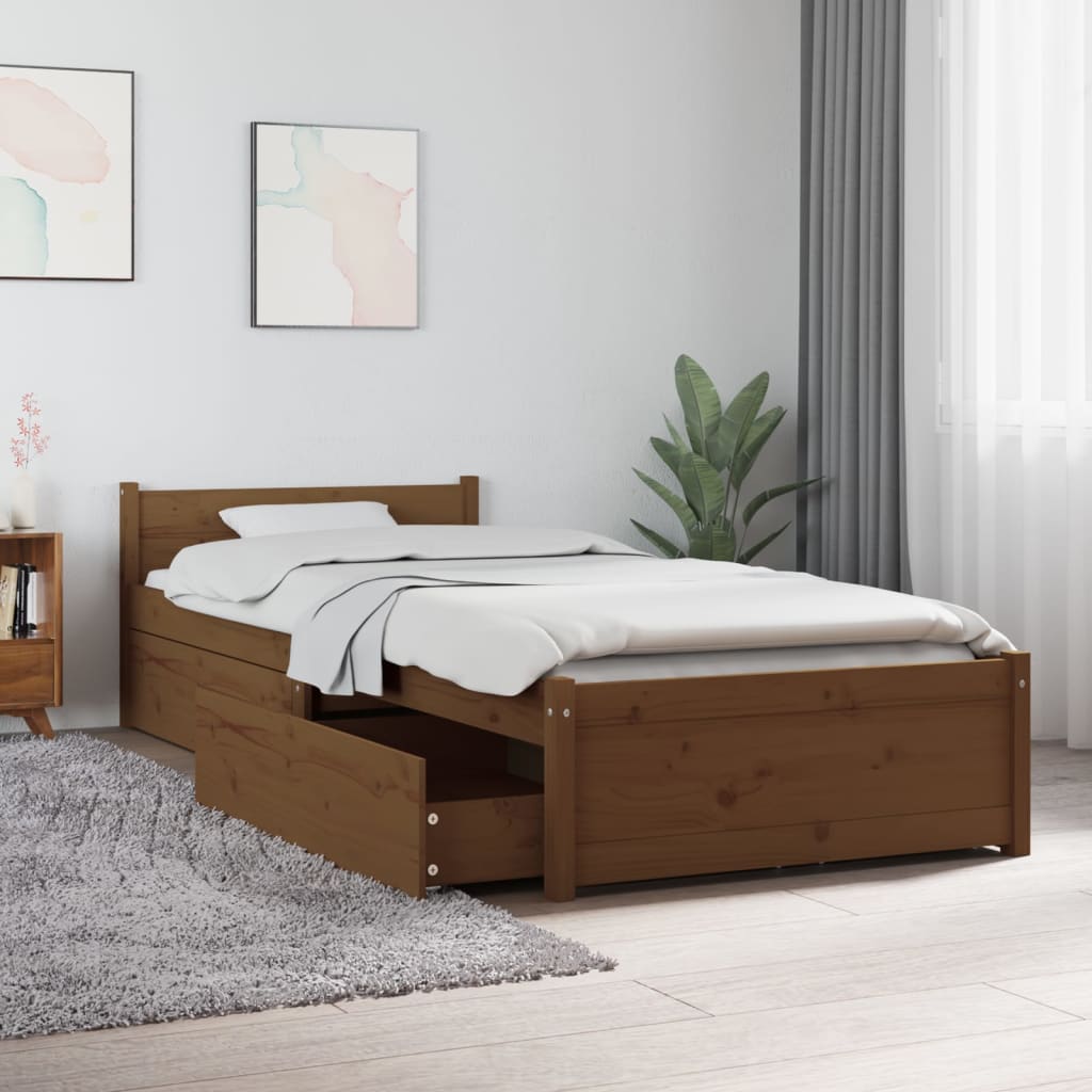 Sängynrunko laatikoilla hunajanrusk 75x190 cm 2FT6 Small Single - Sisustajankoti.fi