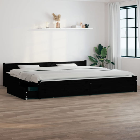 Sängynrunko laatikoilla musta 200x200 cm - Sisustajankoti.fi