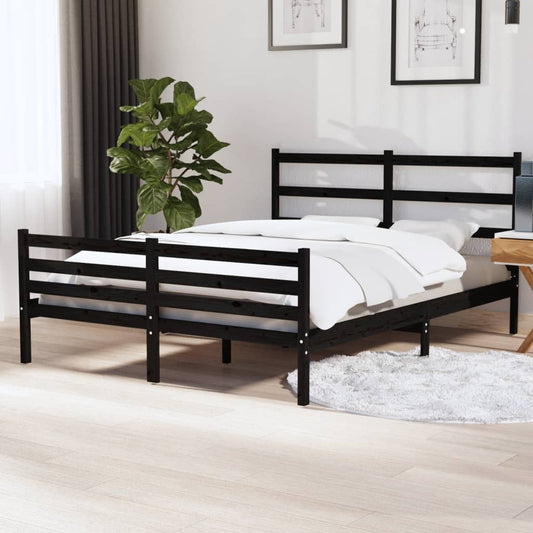 Sängynrunko musta täysi mänty 135x190 cm 4FT6 Double - Sisustajankoti.fi