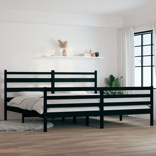 Sängynrunko täysi mänty 200x200 cm musta - Sisustajankoti.fi