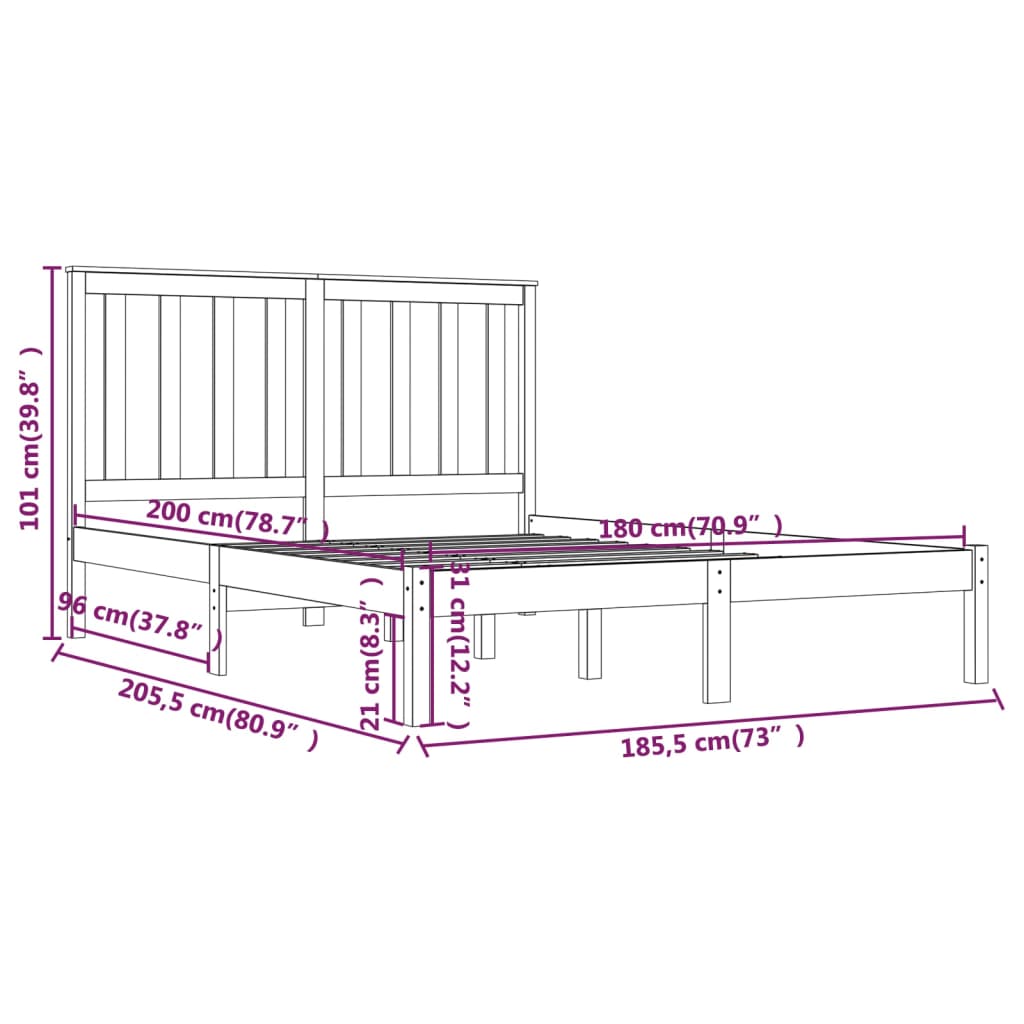 Sängynrunko valkoinen täysi mänty 180x200 cm 6FT Super King - Sisustajankoti.fi